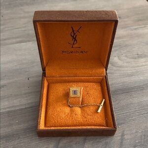 Yves Saint Laurent Vintage Gold and Silver Tie Pin with Box